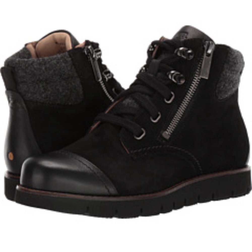 Samuel Hubbard 7.5 38 SamSport Lace Up Boot Black Side Zip Bootie Suede Leather